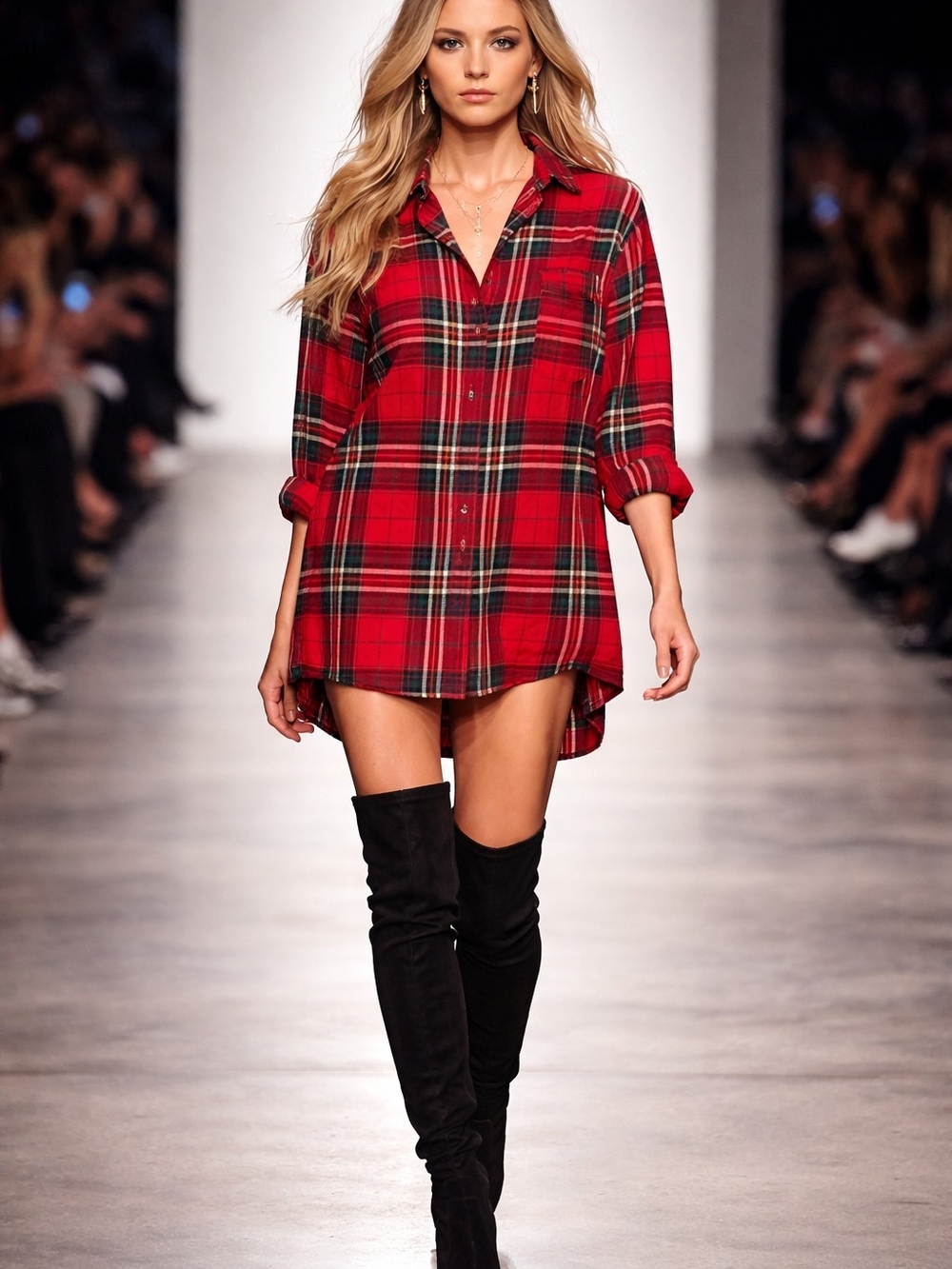 stars above Red Plaid Button-Up Sleep Shirt